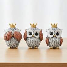 3 Pcs Creative Mini Owl Ornament Adorable Animal Resin Statues for Home Party Room Tabletop Decor - Amarillo - Ver 2