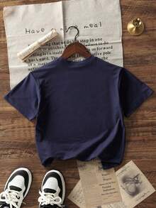 Tween Boys Casual Printed Crew Neck Short Sleeve T-Shirt, Summer Top - Navy Blue - View 4