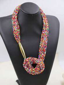 1件波西米亚风多层黑色串珠金色管状打结长项链 - 彩色 - 查看 2