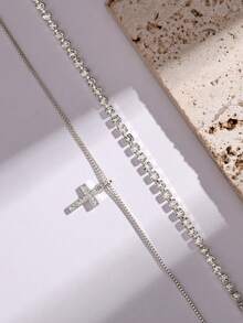 Bộ 2 vòng tay thánh giá cổ điển, bộ vòng tay thánh giá hai lớp đeo hàng ngày - Bạc - Xem 3