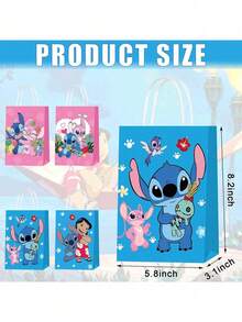 12pcs/24pcs Cartoon Stitch Theme Gift Bags, Anime Party Favor Bags, Cartoon Stitch Daily Storage Bags, Easy To Store Holiday Gifts, Kraft Paper Bags, Candy Bags - Multicolor - View 6