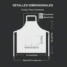 New 2 Piezas Delantales para Mujeres Hombres Barbacoa Chef Cocina Resistente Poliéster Delantal de Cocina Ajustable con Bolsillos para Parrilla Unisex Hornear Pintura Arte Estilista - NegroBlanco - Ver 3
