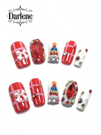 Each Set Consists Of 10 Pieces Of Y2K Square Handmade Acrylic Armor Sheets, Designed In French Style With Rhinestones And Bow Decorations, Available In Multiple Tones And Nude Colors. 3 Sizes To Fit, Suitable For Christmas, Parties, Dances, And Daily Wear. Comes With A Nail Kit, Making It An Ideal Press On Nails Gift For Ladies And Girls.