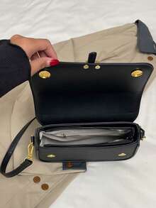 1个女士新款轻便便携高品质小方包，配有可调节肩带，适合购物、通勤、工作、单肩和斜挎。 - 黑色 - 查看 8