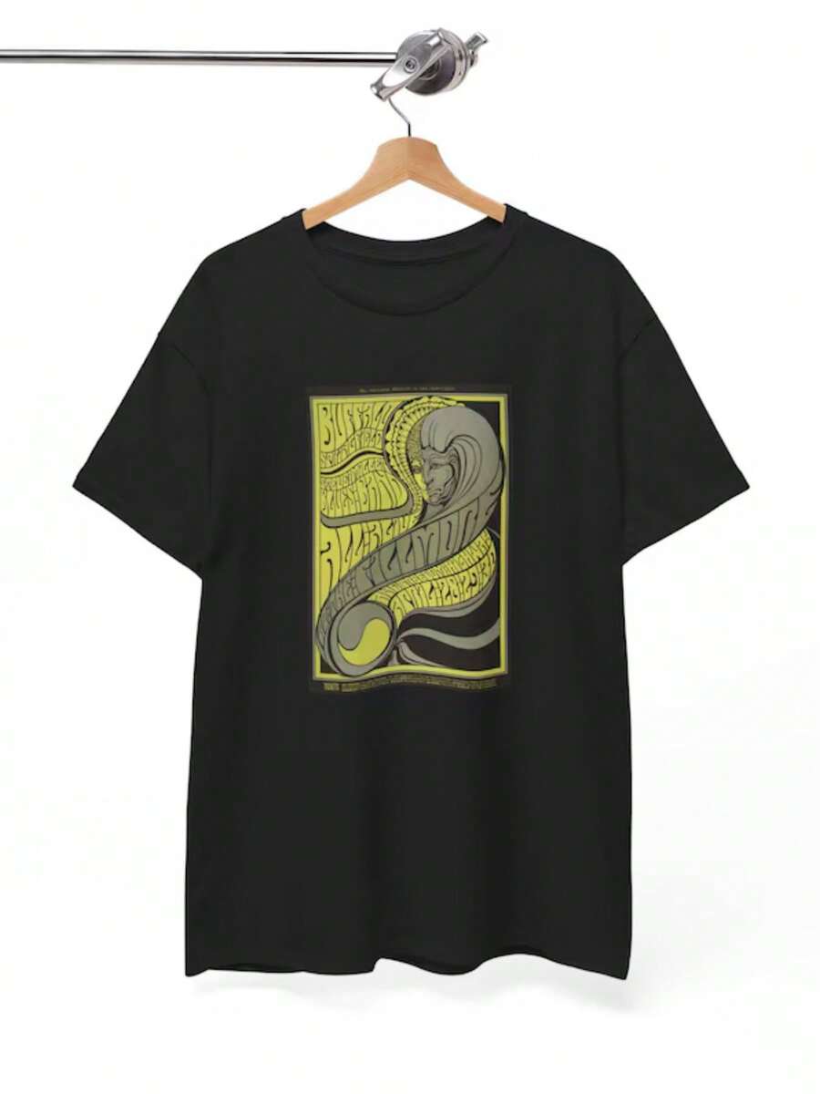Black T-Shirt  With Popular Colors, Animal Patterns, Geometric Patterns, Tie Dye Patterns, Floral Patterns, Millennial Spicy Girl Style, Y2K Style, Basic Patterns, Floral Patterns, Loose,Fall Outfit For Women, Christmas Outfit Women,Tops,Fall Clothes For Women,Vestidos Elegantes De Mujer,Winter Clothes For Women,Niche Vitality, Buffalo Springfield Fillmore Auditorium San Francisco Concert Poster T-Shirt Tee - 黑色 - 查看 1