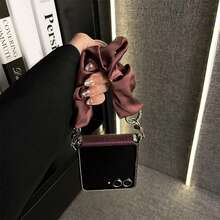 Ins Hot Dark Purple Explosion Pattern Phone Case With Wrinkled Elasticity Hand Strap Compatible With Samsung Galaxy ZFlip7 Z Flip6 ZFlip 5 Back Cover - Purple - View 4