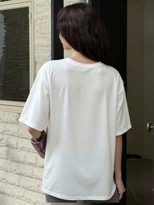 DAZY 纯色宽松短袖女士长款T恤 夏季 - 白色 - 查看 5