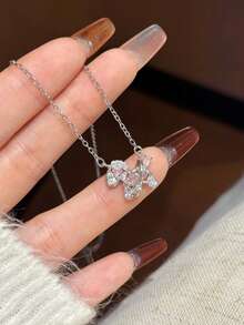 1pc Fashionable Pink Rhinestone Pony Decor Pendant Necklace, Suitable For Women's Daily Wear - Multicolor - View 4