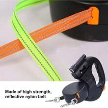 Correa Retráctil para Perros, Nylon 1 Tow 2 Correa Doble Retráctil para Perro con Linterna, Correa para Mascotas Sin Enredos de 360° 9.8 Pies para Perros de Hasta 55 Libras, Freno de Una Mano, Pausa(default) - Multicolor - Ver 4