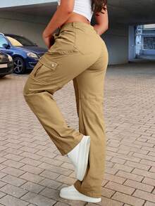 Multi-Pocket Cargo Pants - Khaki - View 3