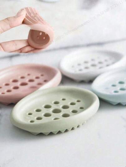 1pc Silicone Soap Dish - Stylish Oval Self-Draining Soap Holder With Multifunctional Storage Rack - Perfect For Bathroom Countertops, Sinks, And Countertops, Ideal For Keeping Soap Bars Within Reach, Space-Saving Bathroom Accessories