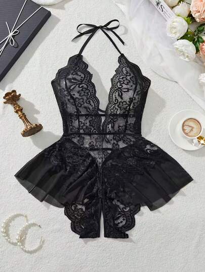 女士蕾丝连体衣 - 性感露裆内衣