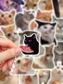 50张猫咪表情包贴纸，适用于笔记本电脑、手册、手机壳等，趣味装饰贴花 - 彩色 - 查看 11