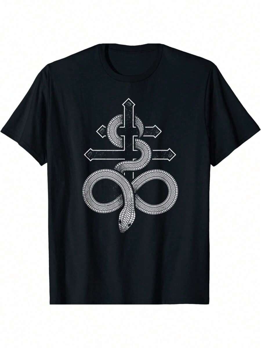 NEW LIMITED Satanics Snake Leviathan Cross Occult Symbol Tee T-Shirts S-3XL - 黑色 - 查看 1