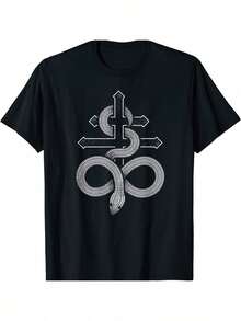 NEW LIMITED Satanics Snake Leviathan Cross Occult Symbol Tee T-Shirts S-3XL - 黑色 - 查看 6