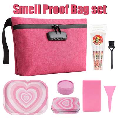 Anti-Smell Bag Set,Anti-Smell Bag With Lock,Pattern Rolling Tray,Metal Storage Box,Grinder,Plastic Pipe, 8 King Size Flavored Conse, Filler And Small Brush, Home Storage,Smoking Stuff, Gifts For Friends, Holiday Gifts