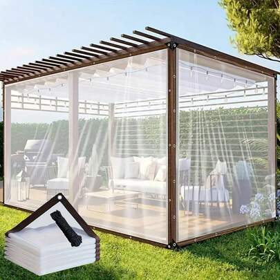 1 Piece Of Transparent Colorless Rainproof Oilcloth, Encrypted Grommets, Tear Resistant Drawstrings, Windproof, Dustproof, Waterproof, And Snow Resistant. Garden Rain Cover, Courtyard Fence, Camping Outdoor Tent Cover, Porch Canopy, Perfect For Terraces, Gardens,Pigsties, And Camping