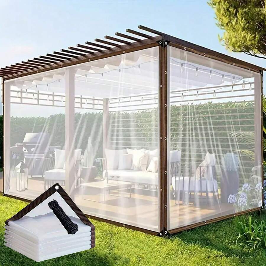 1 Piece Of Transparent Colorless Rainproof Oilcloth, Encrypted Grommets, Tear Resistant Drawstrings, Windproof, Dustproof, Waterproof, And Snow Resistant. Garden Rain Cover, Courtyard Fence, Camping Outdoor Tent Cover, Porch Canopy, Perfect For Terraces, Gardens,Pigsties, And Camping
