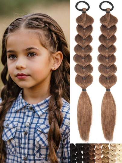 2PCS Bubble Braid Ponytail Wigs Synthetic Braid Extensions With Hair Ties - Yaki Straight Black Elegant Hair Accessories For Girls, DIY Everyday Accessories, Diverse Styling Options, Fashionable Hair Accessories, High-Quality Hair Accessories For Fashion Lovers (Various Colors Available)