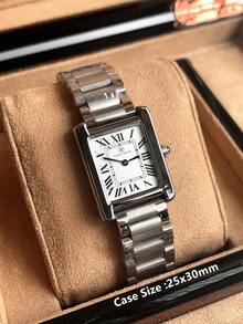 Pablo Raez A Single-Piece Classic Women's Watch Set, Featuring High-Quality Stainless Steel Silver, An Original Charming And Luxurious Dress Watch, An Elegant New Vintage Women's Watch, A Beautifully Designed Rectangular Quartz Watch, A Stylish White Dial, A High-Quality Popular Square Women's Wristwatch, 50-Meter Water Resistance, - Silver - View 9