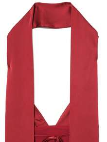 DEEKA 夏季新款时尚优雅性感薄款围巾装饰缎面连衣裙，适合女士派对穿着 - 紅色 - 查看 10