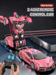 1 pieza Coche robot de control remoto a escala 1:18 de 2.4Ghz con luces, recargable, rotación de 360°, transformación con un solo botón, adecuado para niños y niñas de 3+ años, gran regalo para Navidad, Pascua, Halloween, Año Nuevo, cumpleaños de niños, regalos de fiesta (Azul/Rosa) - Multicolor - Ver 6