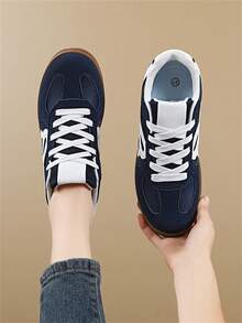 Couple's Retro Casual Thick Sole Sneakers, Breathable Campus Style Running Shoes - Blue - View 3