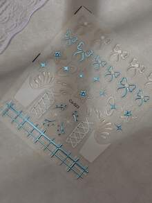 1 Pc 5D Embossed Flower Nail Stickers Colorful Floral Petals Design Nail Art Decals Acrylic Self-Adhesive Slider Decoration For Women's Decoration In Autumn And Winter - Baby Blue - View 6