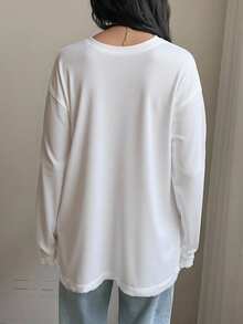 DAZY Women's Solid Color Casual Long Sleeve Loose Fit Round Neck T-Shirt Fall Tops