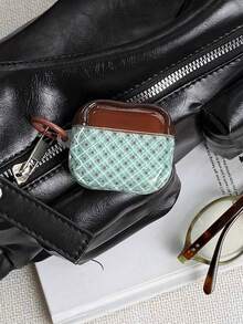 Argyle Pattern Niche Design Mint Green & Brown Rhombus Pattern Protective Case Compatible With Airpods 4, Pro 3rd Gen, Apple Wireless Bluetooth Earphones 2nd Gen, 3, Soft Full Coverage Case For Women - Multicolor - View 2