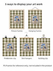 1/2件套无框蓝色亚麻花卉印花鼠尾草绿格子墙饰亚麻植物海报田园风植物艺术乡村农舍风格宿舍房间装饰卧室墙饰复古花卉印花乔迁礼物无框植物艺术套装美学房间装饰 - 彩色 - 查看 6