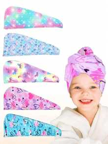 1pc Girls' Ultra-Fine Fiber Hair Drying Towel, Quick Dry, Button Closure, Suitable For Wet Hair, Dark Unicorn Pattern - Multicolor - View 3