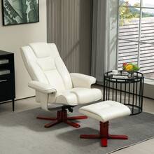 HOMCOM Relaxing Chair With Ottoman, TV Chair With Reclining Function, Rocking Function, Padded Recliner With Adjustable Backrest, Up To 150 Kg, For Living Room, Faux Leather, Cream White - 1 - 查看 5