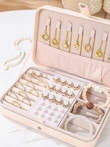 便携式天鹅绒首饰盒，大容量防尘首饰收纳盒，带可拆卸隔板，可收纳耳环、戒指、手镯、项链、珠宝、发饰及其他饰品。适合作为节日或生日礼物送给女友、女孩，也可作为母亲节惊喜礼物。 - 彩色 - 查看 7