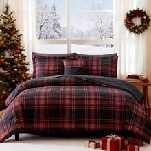 King Comforter Set, Classic Red Black Plaid-Piece Bedding Set, Farmhouse Lightweight All-Season Bed In A Bag With Sheets, Pillowcases & Shams, Home Decor - 藍灰色 - 查看 2