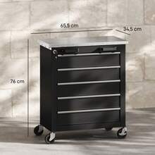 HOMCOM 5 Drawer Tool Cabinet, Rolling Tool Box, Steel Tool Cart, Silver+Black Tone - 1 - View 4