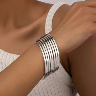 8件套光滑合金手镯，复古休闲风格女士首饰配饰