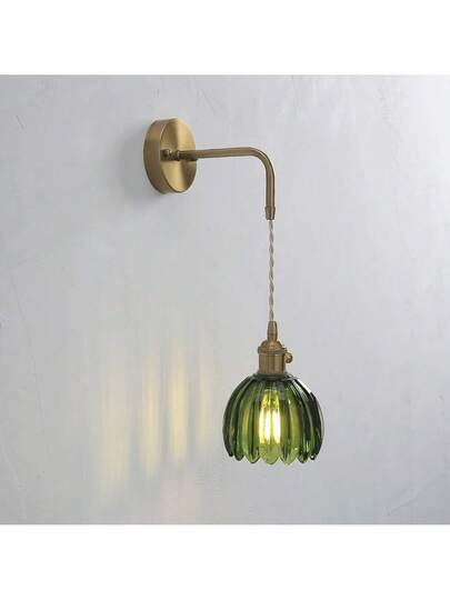 1pc Vintage Glass Wand Lamp Adjustable Arm Tulip Shade, E27 Base, Fixed Wiring, Bedside, Corridor, Bathroom Spiegel Front, ation, Bulb Not Included view 4