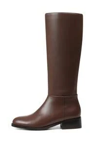 Women's Knee High Boots Round Toe Flat Wide Calf Long Boots Riding Boots Knight Boots Side Zipper Suitable For Outdoor Commuting Office - màu nâu sô cô la - Xem 3