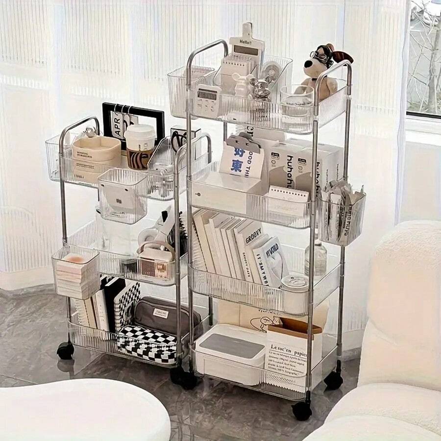 1pc Multifunctional Transparent Acrylic Plastic Storage Cart, 3/4 Layer - Multifunctional Mobile Storage Rack For Kitchen, Bathroom, Cosmetics, Beauty Products, Office Organization | Modern Storage Cart | Durable Plastic, Bathroom Storage Organizer, Utility Cart, Rolling Storage Cart Storage Rack, Suitable For Snacks, Beauty And Personal Care Products - Perfect For Bathrooms, Offices, Laundry Rooms, Etc - 4-layer Standard Model - View 1
