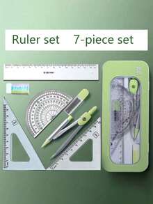 7pcs Student Drawing Ruler Set For Returning To School And Learning Compass Supplies Ruler Set - Seven-Piece Simple And Transparent Ruler Set For Primary School Students' Drawing