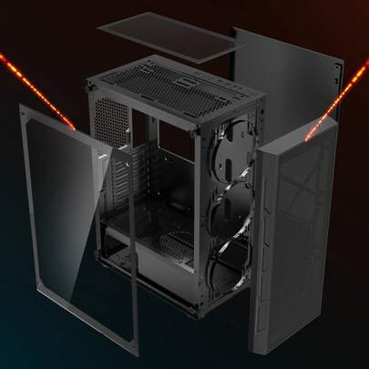 PC Gaming Case, Mid-Tower, Computer Case With High-Airflow Tempered Glass Panel, Dust Filter, 3 X 120 Mm ARGB Fans, Easy Cable Management, For GPU Up To 320 Mm In Length, For ATX / M-ATX / ITX