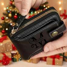 Carteira Personalizada Presente para Homens - Carteira de Couro Sintético Marrom Fashionable com Design Gravado, Fechamento de Pressão, Clipe de Zíper e Porta-Moedas, Acessórios Elegantes para o Dia dos Pais | Carteira de Decoração Personalizada - Multicolorido - Visão 5