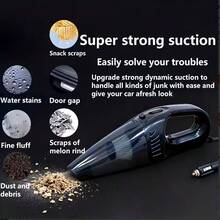 Aspiradora portátil mini para coches de mano: fácil de usar y potente, ideal para limpiar coches particulares, limpieza doméstica, así como pelaje de mascotas y desechos. Aspiradora portátil de 12V, aspiradora para coches potente con 8000PA, bajo ruido, incluye cinco accesorios. Aspiradora inalámbrica portátil para coches, solución de limpieza rápida, diseño anti-pelaje, compacta y pequeña, mango ergonómico, construcción duradera, rendimiento fiable, aspiración fuerte, esencial para viajes, exclusiva para propietarios de coches. - Negro - Ver 8