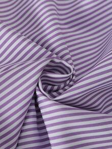 1pc Striped Patchwork Contrast Color Ribbed Button Women Top, Daily Wear, Spring/Autumn, White, Black, Blue, Pink, Green, Yellow - Lilac Purple - View 8