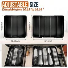 WSXC Silverware Organizer Adjustable And Expandable Utensil Tray For Kitchen Cutlery Storage Spoons Forks Knives Holder Storage Dividers Multipurpose Silverware Drawer Organizer For Dining Table - Black - 黑色 - 查看 2
