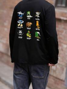 Áo thun tay dài in hình Brainrot Ý dành cho bé trai tuổi mới lớn, Áo thu/đông - màu đen - Xem 2