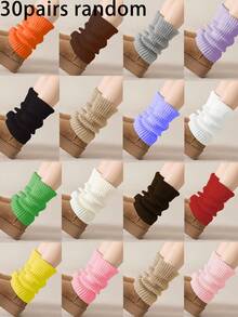 1/3/5/10/20/30 Pairs Of Women's Leg Warmer, White Knitted Warm Calf Socks, Suitable For Autumn And Winter. Women's Slouch Socks, Warm, Prevent Air Leakage At The Cuffs, Chunky Knit Detail Soft Warm Keeping & Fashionable Layering Function Autumn And Winter, Warm And Comfortable,White Leg Warmers Leg Warmers - Multicolor - View 20