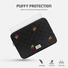 Cute Cherry Floral Puffy Tablet Sleeve Compatible With Ipad Pro 11-Inch , Laptop Sleeve Bag Cover Girly Puffy Quilted 13-14 /15-15.6 Inch. Computer Bag For Women Gift. Carrying Case Cover 14 /16 Inch, 13 Inch Quilted Design Soft Cute Puffer Bag Case For College Students - Black - View 5