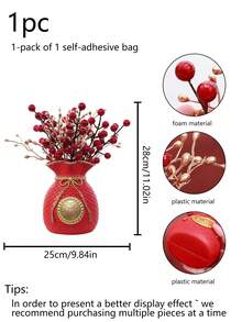 1件人造风水柑橘盆栽，客厅家居装饰，新年庆祝，婚礼乔迁，招财植物摆件 - 紅色 - 查看 15